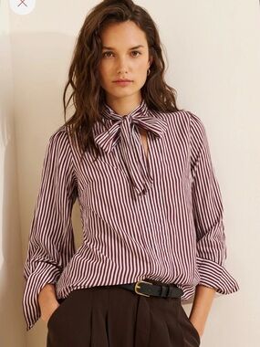 Maeve Anthropologie Tie-Neck Stripe Blouse SP